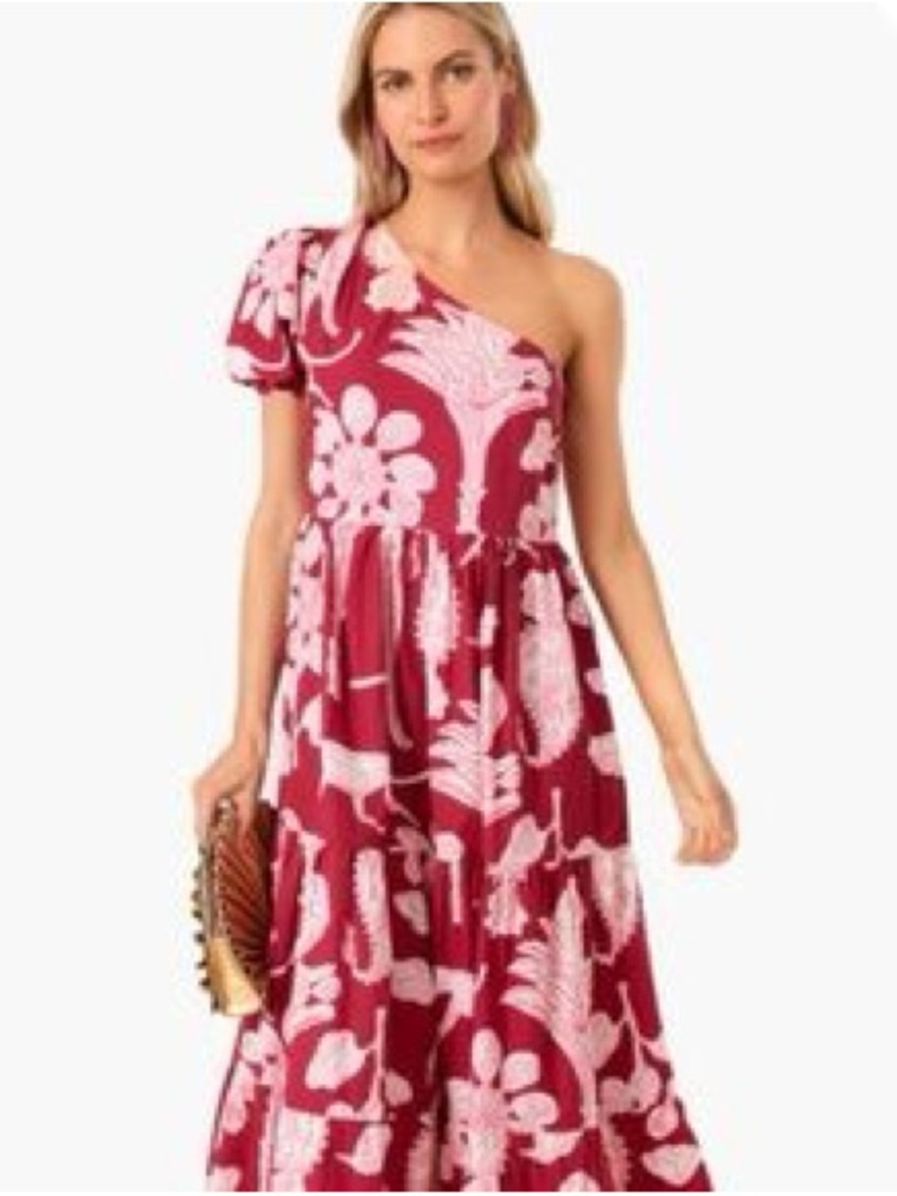 Oliphant x Tuckernuck One-Shoulder Floral Midi Dress in Berry Pink